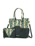 Iris Snake Embossed Vegan Leather Women Tote Bag with matching Wristlet Pouch