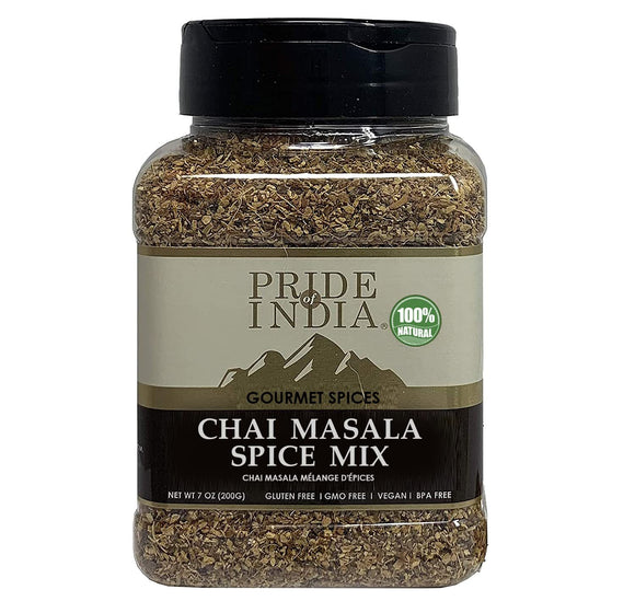 Pride of India – Chai Masala Mulling Spice Mix – Gourmet Spice Mix for Teas & Coffee – Caffeine Free – Authentic Mulling Spice Blend – Vegan & Gluten-Free - Easy to Store – 7oz. Medium Dual Sifter Jar