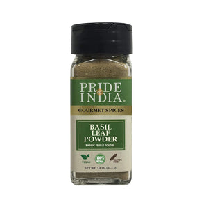 Pride of India – Basil Leaf Powder – Gourmet & Culinary Spice – Mediterranean Seasoning – Adds Flavor to pesto/stews/curries – Additives Free – Easy to Use – 1.6 oz. Small Dual Sifter Jar