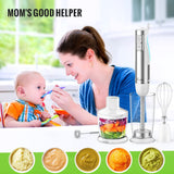 Hand Blender, 5 in 1 Multi-Purpose Immersion Blender set, 1100 watts 12 Adjustable Speed Stick Blender, 600ml Beaker, 500ml Food Processor Container, Egg Whisk, Milk Frother, White