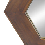 18.5" x 18.5" Hexagon Mirror with Solid Wood Frame, Wall Decor for Living Room Bathroom Hallway, Dark Brown