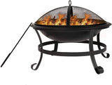 Bosonshop 22'' Outdoor Wood Burning BBQ Grill Firepit Bowl w/Spark Round Mesh Spark Screen Cover Fire Poker Patio Steel Fire Pit Bonfire for Backyard Camping