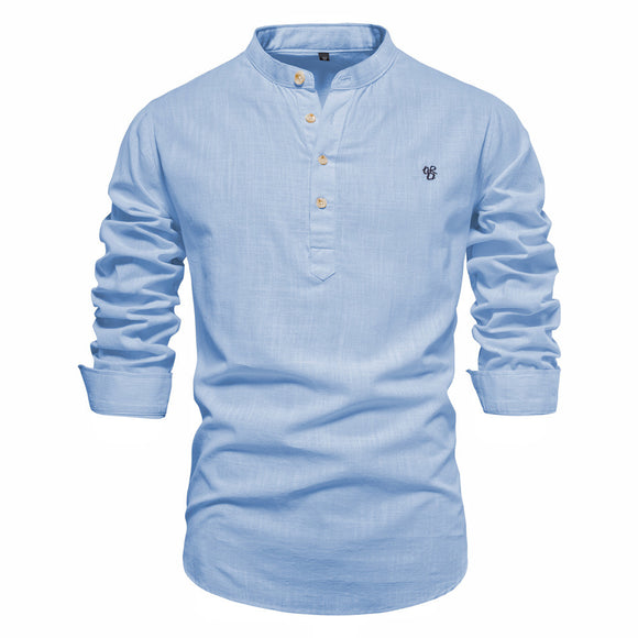 Mens Cotton Linen Henley Shirt Casual Button Down Short Sleeve Shirts Summer Beach T Shirts