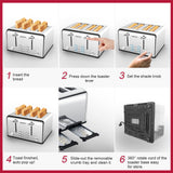 Toaster 4 Slice, Stainless Steel Extra-Wide Slot Toaster with Dual Control Panels of Bagel/Defrost/Cancel Function, 6 Toasting Bread Shade Settings, Removable Crumb Trays, Auto Pop-Up