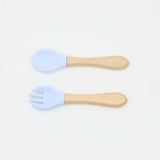 Baby Food Grade Wooden Handles Silicone Spoon Fork Cutlery