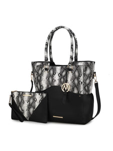 Iris Snake Embossed Vegan Leather Women Tote Bag with matching Wristlet Pouch