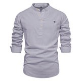 Mens Cotton Linen Henley Shirt Casual Button Down Short Sleeve Shirts Summer Beach T Shirts