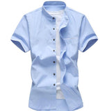 Mens Stand Collar Short Sleeve Summer Shirt