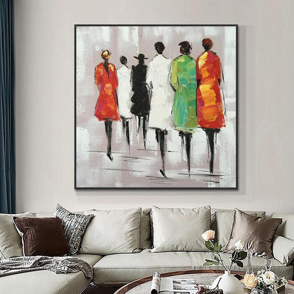 Hand Painted Oil Painting Mysterious Figures Colorful People portrait Red-Black Color Square Oil painting Cotton canvas Living Room Hallway Bedroom Luxurious Decorative Painting