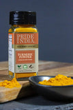 Pride of India – Natural Turmeric Ground – Traditional Indian Spice – Pantry Essential – Curcumin Rich and Gourmet – Ideal for Curries/Lentil/Meat/Pilaf – Easy to Use – 2.6 oz. Small Dual Sifter Jar