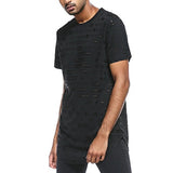 Mens Hipster Hip Hop Long Drop Tail T Shirts Hemline Hole Crewneck Tees