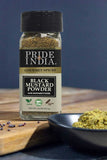 Pride of India – Black Mustard Seed Ground – Perfect Ingredient in Spice Blends – Spice up Pickles/Curries/Stews – Additives Free/Gourmet Spice – Easy to Use – 2.6 oz. Small Dual Sifter Bottle