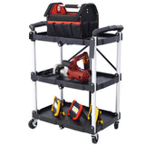 3 Layers Folding Collapsible Service Cart Pack-N-Roll Folding Collapsible Service Cart, Black, 50 Lb. Load Capacity per Shelf