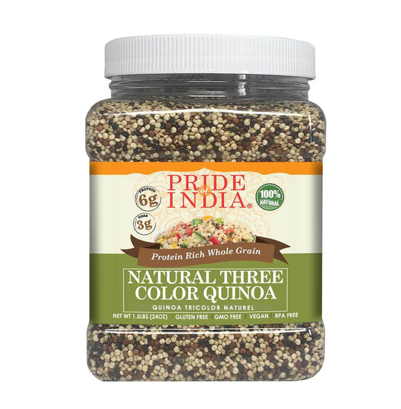 Pride Of India - Natural Three Color Quinoa - 100% Royal Bolivian Superior Grade Protein Rich Whole Grain, 1.5 Pound (24oz) Jar