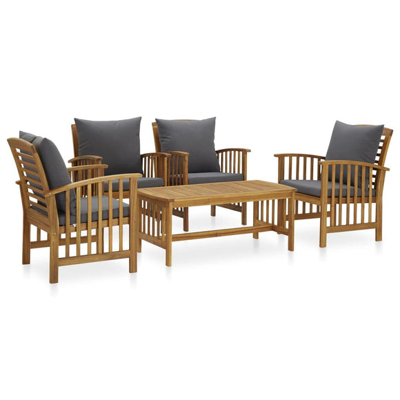 5 Piece Patio Lounge Set with Cushions Solid Acacia Wood