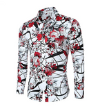 Mens Casual Shirt Long Sleeve Floral Stylish Slim Fit Button Down Dress Shirt