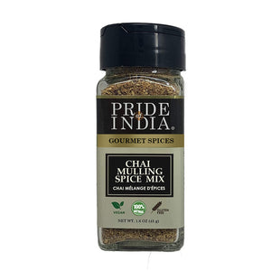 Pride of India – Chai Masala Mulling Spice Mix – Gourmet Spice Mix for Teas & Coffee – Caffeine Free – Authentic Mulling Spice Blend – Vegan & Gluten-Free - Easy to Use – 1.6 oz. Small Dual Sifter Bot