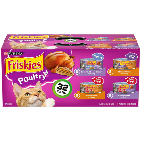 Purina Friskies Poultry Wet Cat Food Variety Pack 5.5 oz Cans (32 Pack)