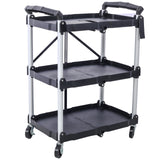 3 Layers Folding Collapsible Service Cart Pack-N-Roll Folding Collapsible Service Cart, Black, 50 Lb. Load Capacity per Shelf