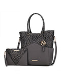 Iris Snake Embossed Vegan Leather Women Tote Bag with matching Wristlet Pouch