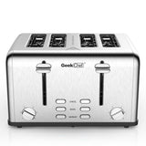 Toaster 4 Slice, Stainless Steel Extra-Wide Slot Toaster with Dual Control Panels of Bagel/Defrost/Cancel Function, 6 Toasting Bread Shade Settings, Removable Crumb Trays, Auto Pop-Up