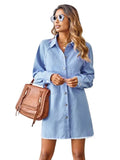 Raw Hem Button Up Denim Dress