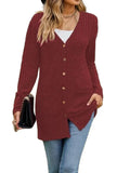 Ribbed Button Up Long Sleeve Cardigan