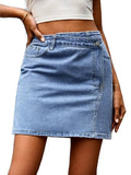 Pocketed High Waist Denim Skirt