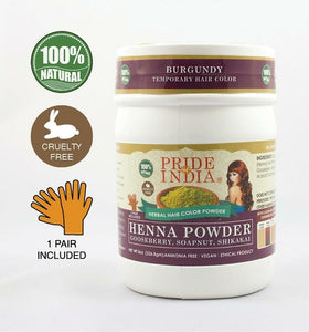 Herbal Henna Hair Color Powder w/ Gloves - Burgundy, Half Pound (8oz -